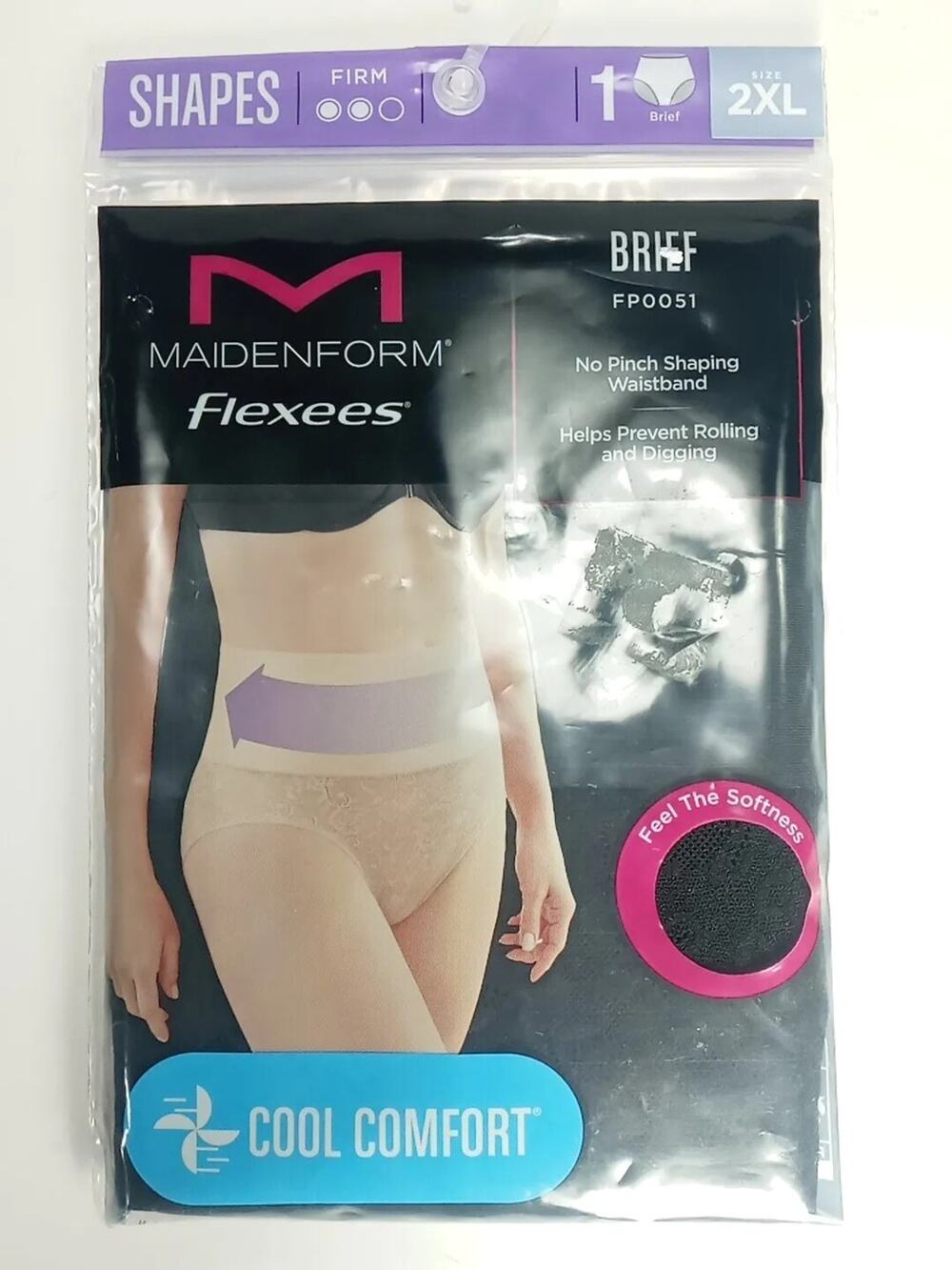 NWT Maidenform Flexees Lace Brief Panties Size 2XL Black Cool Comfort